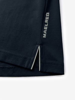 Hem edge texture detail display, ultra-comfort slim fit roma knit polo shirts in navy