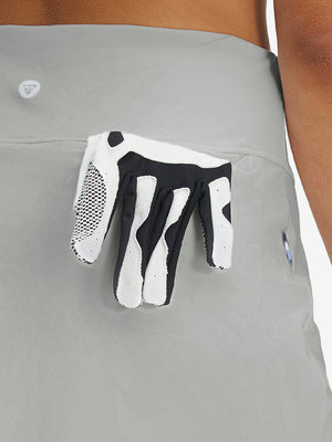 Back view of pocket on glacier grey high waist built-in short a-line golf skirt with 5 pockets