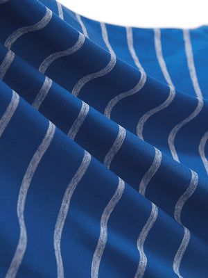 Close-up texture of classic blue/airy blue non-curl ribbed collar striped polo shirts fabric showing striped weave detail