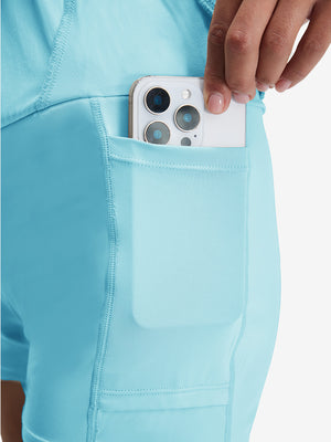 Detail view of inner pocket on lake green women's stretch a-line golf skort with 7 pockets