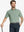 Front half-body shot of model holding golf club, wearing Sport Fit Stripe Polo in Dark Green Stripe