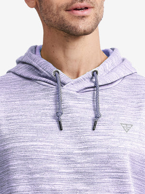 Close-up front view from nose to chest showing Soft Heather Hoodies Pullover in lavender Heather