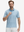 Front upper body shot of model wearing white blue abstract stylish full print contrast collared golf polo shirts