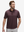 Front upper body shot of model wearing dark red lines stylish full print contrast collared golf polo shirts