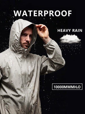 Water repellent feature of khaki grey waterproof lightweight rain jacket with hood